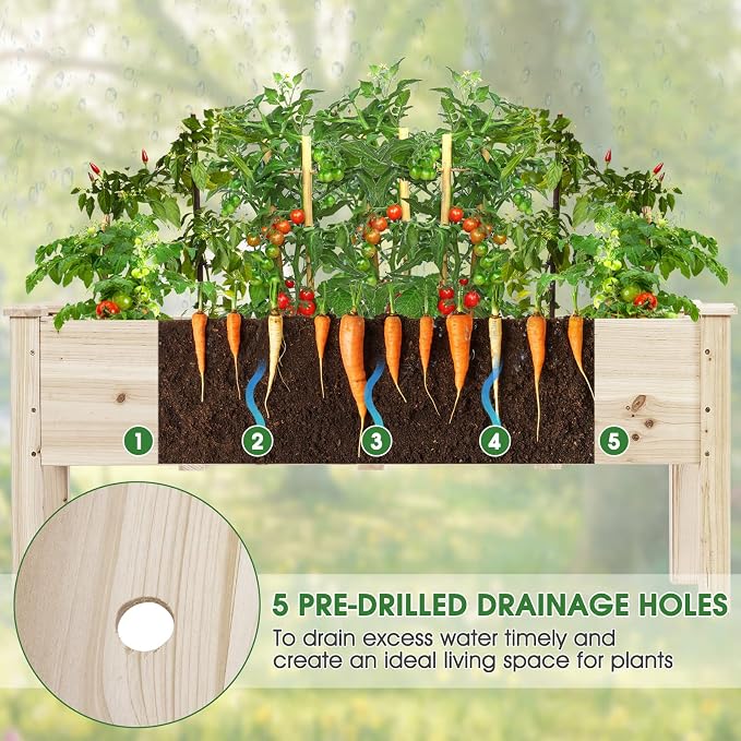 COSTWAY Raised Garden Bed, Elevated Wooden Planter Box Stand for Vegetables, Fruit, Herbs, Flower, Standing Gardening Box for Backyard, Patio, Balcony, Greenhouse