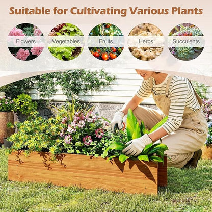 LDAILY Raised Garden Bed, 44" x 11" x 10" Wooden Planter Boxes with Removable Bottom & 4 Drainage Holes, Rectangle Flower Bed Outdoor, Wood Raised Beds for Garden Vegetable Herb
