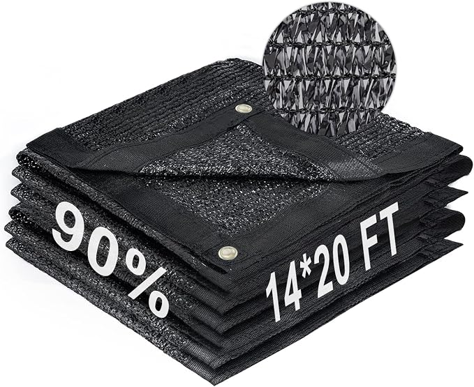 LOVE STORY 14x20FT 90% Black Garden Shade Cloth, Sun Shade Cover Net Mesh Tarp with Grommets, Sunblock Net for Garden,Greenhouse,Plants and Patio
