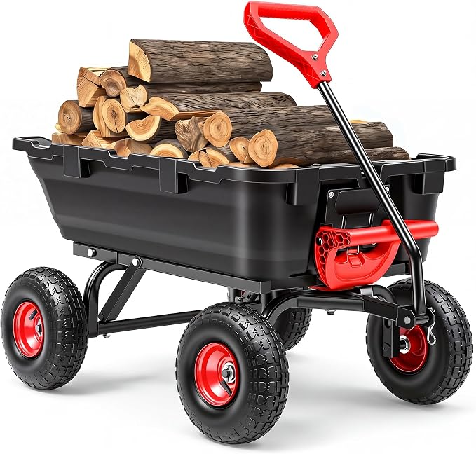 Garden Dump Cart Wheelbarrow 900Lbs, 10" All Terrain Tires Wagon | Upgrade Non-Slip Pneumatic Tires,DIY Expansion over 900LBS Capacity,Quick-Release Dumping, Steel Frame for Yard, Farm, Garden