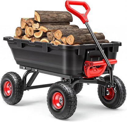 Garden Dump Cart Wheelbarrow 900Lbs, 10" All Terrain Tires Wagon | Upgrade Non-Slip Pneumatic Tires,DIY Expansion over 900LBS Capacity,Quick-Release Dumping, Steel Frame for Yard, Farm, Garden