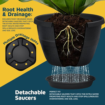 10-Inch Whiskey Barrel Planters Outdoor Pack of 5 - Durable Plastic Plant Pots for Indoor & Outdoor Use with Drainage & Saucer, Lightweight Rustic Barrel Planters for Flowers, Herbs & Small Plants