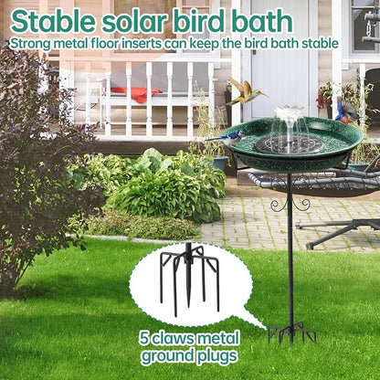 Solar Powered Bird Bath with Fountains for Hummingbirds,Stable Stylish Design with 5-Prong Base Stake Metal Bird Bath for Outside Yard Lawn Patio Garden