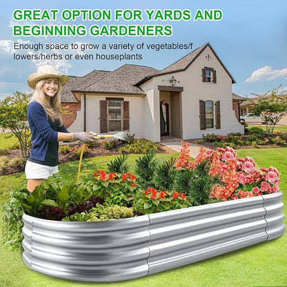 2Pack Raised Garden Bed 8×4×1FT,Galvanized Planter Box Oval Large Matel Steel Backyard Beds Outdoor for Vegetables,Flowers,Herbs,Plant