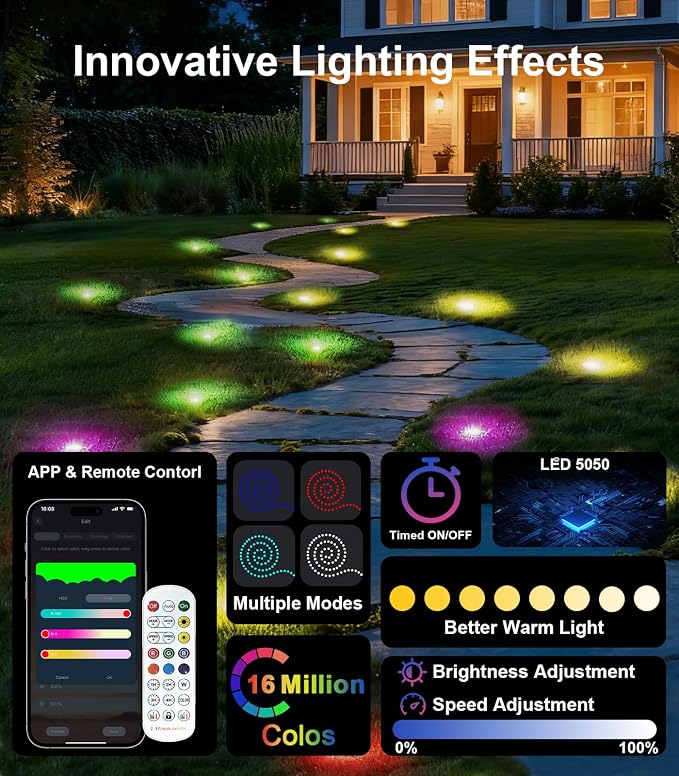 50Ft Permanent Outdoor Ground Lights Smart Color Changing, Pathway Christmas Lights Waterproof, Walkway Lighting for Outside Garden Back Yard Driveway Patio Sidewalk Landscape Path Decorations