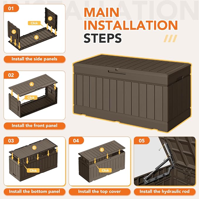 78 Gallon Deck Box Outdoor Indoor Waterproof Storage Box for Patio Furniture, Pool Accessories, Garden Tools, and Cushion Storage, Brown