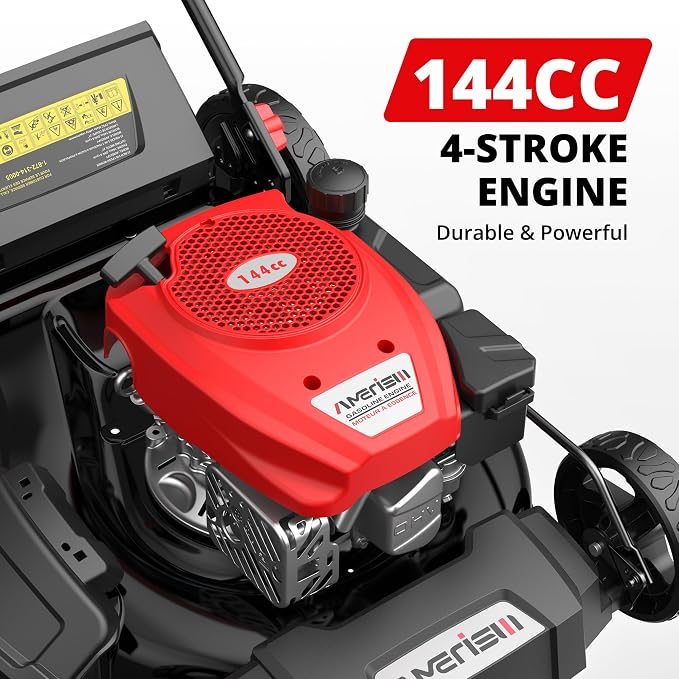 AMERISUN 21" Gas Lawn Mower, 144cc Engine, 2-in-1 Mulching & Side Discharge, 6-Position Height Adjustment, Foldable Handles for Lawn, Yard, and Garden Maintenance