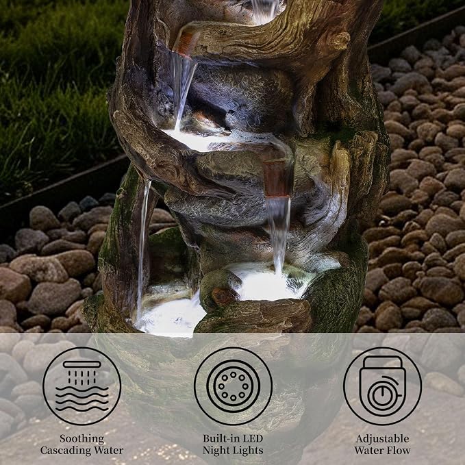 38.6" H Waterfall Fountains Outdoor, Large Garden Fountain with LED Lights, Floor Standing Cascading Water Fountains for Yard, Patio, Backyard, Porch Decor