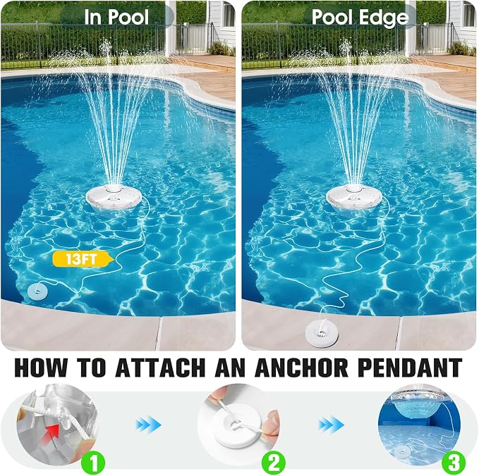 Rechargeable Pool Fountain with Remote,8000mAh Floating LED Pool Fountain with Light,Above Ground Pool Water Fountain Pump,Outdoor Swimming Pool Sprinkler Fountains for Inground Pool Decor-PearlWhite
