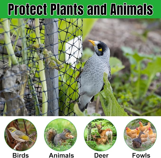 NONMON Bird Netting Deer Fence Netting 5 x 100FT Heavy Duty Garden Netting | for Chicken Coop, Protect Fruit Trees, Plants and Vegetables Against Birds, Deer, Squirrels and Other Animals