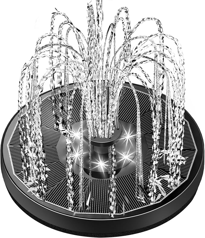 Yzert Solar Fountain Glass Panel with 2200 mah Battery, 3.5W Floating Solar Water Fountain with 4 Fixed Rods, Solar Pump for Bird Bath, Garden, Pond, Pool, Outdoor (Black Panel White Lights)