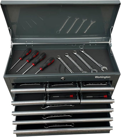 Workington Portable Metal Tool Chest with 9 Drawers, 24" 9-Drawer Tool Chest Cabinet with Ball Bearing Drawer Slides, Steel Tool Storage Box Organizer 4006 Gray