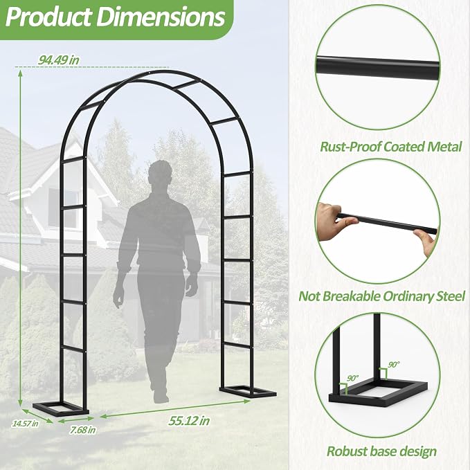 Garden Arch Trellis for Climbing Plants Outdoor, Wedding Arch with Base-94.5"(H)*55"(W), Balloon Arch Stand for Ceremony Valentines Day Birthday Baby Shower Garden Floral