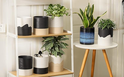 Nihow Ceramic Self Watering Plant Pot for Indoor Plants,6 Inch,White | Planter with Cotton Wick, Drainage Hole & Water Storage Plus, Cylinder Round Flower Pot, For Succulent/Herbs/Violets