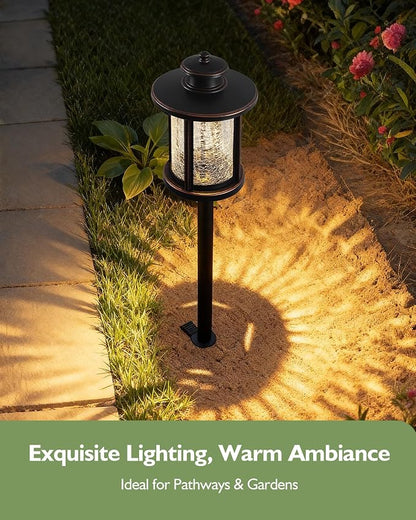 LITFIT Low Voltage Landscape Lighting, 12V 3.4W 155LM 3000K Outdoor Path Lights with Connectors, Crackled Shade, ORB Finish, Waterproof Aluminum LED Walkway Light Wired for Garden Yard, 12 Pack
