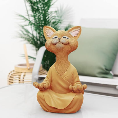 JFSM INC. 12" Whimsical Happy Cat Garden Buddha Statue - Indoor Outdoor Resin Cat Statue - Meditating Animal Sculpture, Mindful Yoga Decor for Patio Yard Lawn Porch