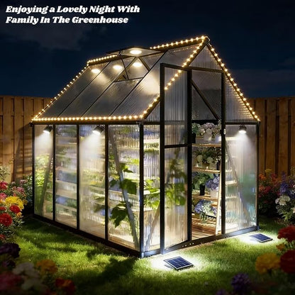 6 x 8 FT Greenhouse for Outdoors, Polycarbonate Greenhouse with Quick Setup Structure and Roof Vent, Aluminum Large Walk-in Green House for Outside Garden Backyard, Dark Gray