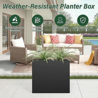 Metal Tall Planter 30" L x 10" W x 26" H | Long Rectangular Planter Box, Drainage Holes & Removable Shelf, Heavy Duty Steel Planter for Tall Plants, Flowers or Shrubs
