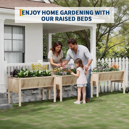 3.8x2x2.5 Ft Elevated Wooden Raised Garden Bed with Legs & Hooks - Outdoor Standing Planter Box for Vegetables, Herbs, Flowers - Natural Cedar Raised Garden Beds for Backyard, Patio, Balcony