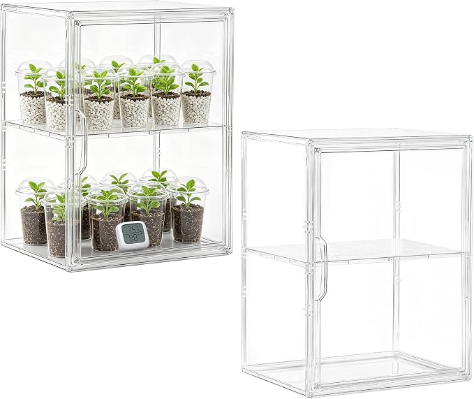 Mini Greenhouse Indoor with Magnetic Door, L-2tier-2pcs | Strong Heat & Moisture Retention, Blocks Wind & Frost, Adjustable Shelf Height, Magnetic Door, Tool-Free Easy Assembly