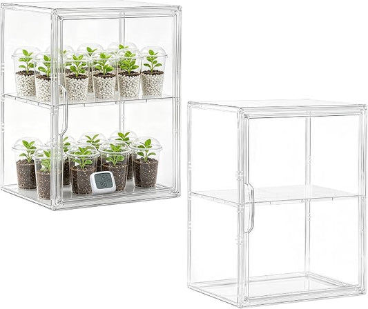 Mini Greenhouse Indoor with Magnetic Door, L-2tier-2pcs | Strong Heat & Moisture Retention, Blocks Wind & Frost, Adjustable Shelf Height, Magnetic Door, Tool-Free Easy Assembly
