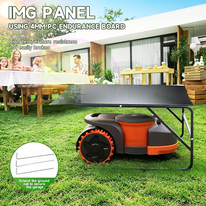 Robot Mower Garage, Protective Cover for All Robotic Lawn Mowers | High Strength Steel Structure+Black PC Material, UV Protection Waterproof, Universal Fit Robot Mower shelter（Large Size）