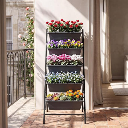 Giantex 5 Tier Vertical Planter Set of 2, Raised Garden Bed with Drainage Holes & Removable Trays, Metal Frame Elevated Planter Boxes for Herbs Vegetables Flowers, Indoor Outdoor Patio Balcony