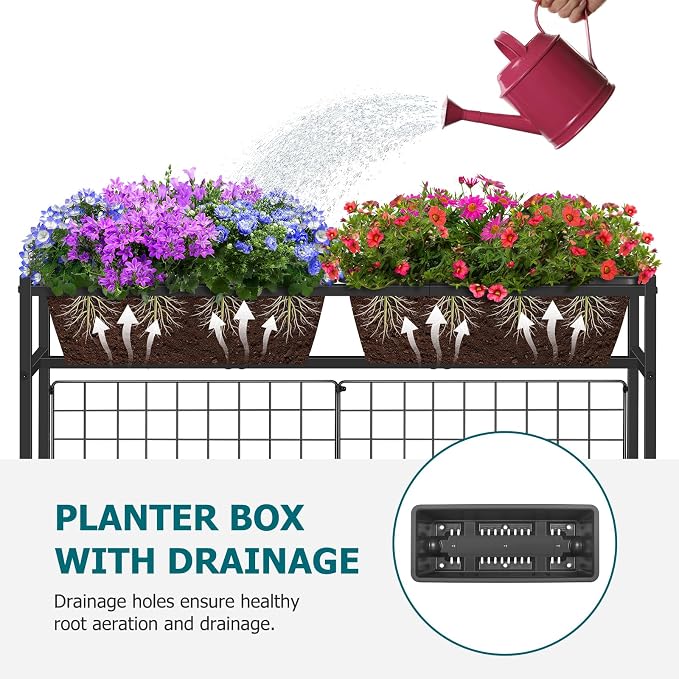 OYEAL Raised Garden Beds Outdoor with Legs 32" Tall Herb Garden Planters Box Raised Flower Beds for Gardening, Vertical Privacy Planter with Trellis for Patio, Porch, Backyard, Balcony, Grey