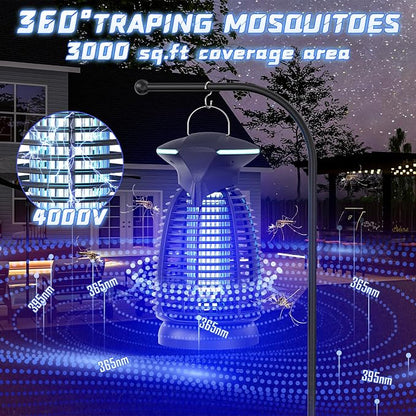 Bug Zapper Outdoor for Mosquito Flies - Electric 4000V Powerful Bug Zappers Indoor Waterproof Insect Killer Trap Lamp with LED Light for Patio Backyard Porch Garage & Home