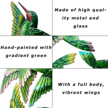Glass Hummingbird Wall Art Hummingbird Decor Metal Fence Decorative Hanging | J-Fly; Bedroom Garden Patio Porch Fence of Decor 10 Inch, Great gift choice