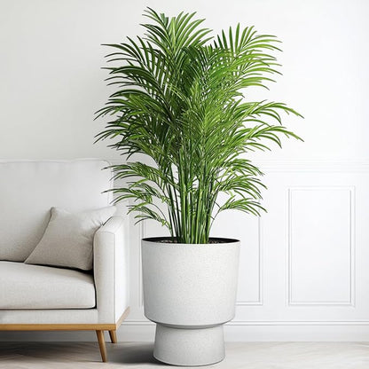 Autodaya 16.75" White Terrazzo Urn-Style Pedestal Planters Set of 2 | Modern 2-In-1 Pots with UV Protection for Indoor and Outdoor Plants, Garden, Patio, Balcony, or Entryway Decor