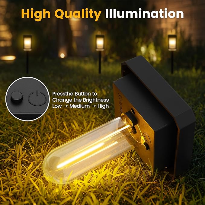 Solar Pathway Lights, 8 Pack Solar Powered Garden Lights Waterproof IP65, 3 Brightness Modes 10-40 LM Outdoor Light for Lawn Patio Walkway Driveway Decor Landscape Lighting (Warm White)