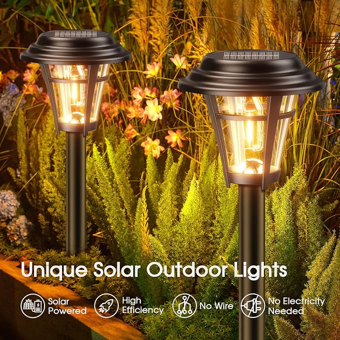 LETMY Solar Pathway Lights Outdoor, 10 Pack Solar Lights Outdoor Waterproof, Auto On/Off Solar Powered Garden Landscape Path Lights, Outdoor Solar Lights for Yard Lawn Patio Walkway Driveway