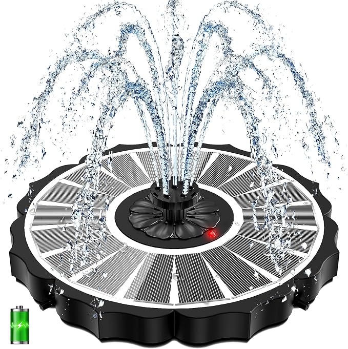 Yzert Solar Fountain with 2000mAh Battery & Innovative Indicator Works in Cloudy Day, 3.5W 2026 Glass Solar Water Fountain Pump Flower Shape with 7 Nozzles for Bird Baths, Ponds, Outdoors (White)