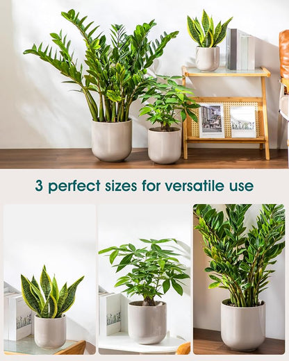 vancasso 6+8+10 inches Ceramic Plant Pots, Set of 3, Planters with Drainage Hole, Flower Pots Planters Pots for Indoor Plants, Modern Indoor Decorative Garden Pot, Home Decor, Gray
