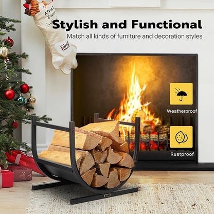 VIVOHOME 17 Inches Decorative Heavy Duty Firewood Storage Log Rack Wood Holder Indoor Outdoor Black