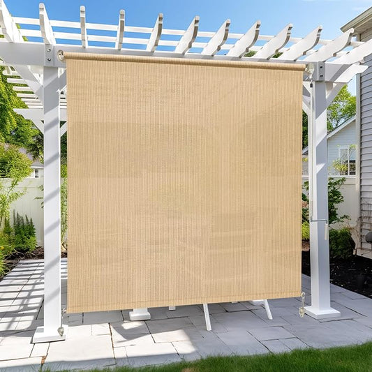KANAGAWA Custom Size Sesame Outdoor Roller Shade Exterior Patio Cordless Roll Up Shade for Pergola, Deck Porch Gazebo, Backyard