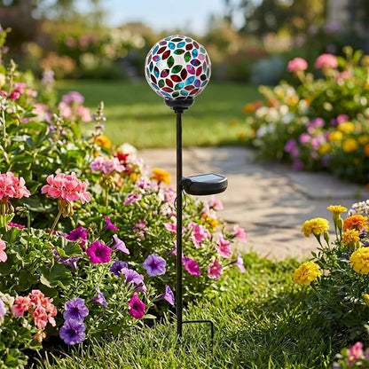 VCUTEKA Solar Lights Outdoor Decorative - Waterproof Mosaic Solar Garden Light, LED Pathway Stake for Landscape Lawn Patio Yard, Solar Globe Lights Outdoor, 1 Pack Green Red
