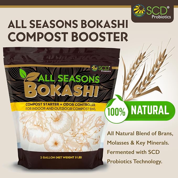 All Seasons Bokashi Compost Starter - Dry Bokashi Bran for Kitchen Compost Bin - Compost Food & Pet Waste Quickly & Easily with Low Odor by SCD Probiotics - 3 Pack (15 lbs)