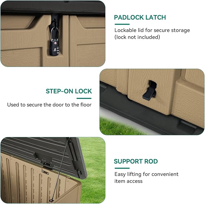 YITAHOME Outdoor Resilient Storage Shed, 35 Cu Ft Lockable Weatherproof Resin Unit, Fit for Garden Equipment, Simple Assembly (Brown)