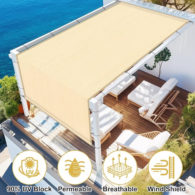 Shade&Beyond 8'x16' Pergola Shade Cover with Weighted Rods & Grommets, 90% UV Block Outdoor Sun Shade Cloth Canopy Replacement Cover for Patio Porch, Wheat | 200GSM HDPE Privacy Shade Screen Panel with Weighted Rods & Grommets, 90% UV Block Outdoor Sun...