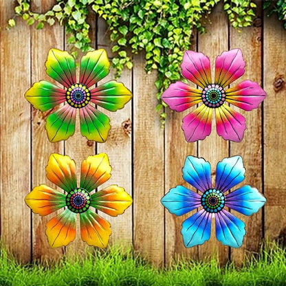 LWINGFLYER 4PCS Metal Butterfly Wall Decor Butterflies for Garden Wall Art Decoration for Fence Patio Accents Balcony Features Beautify Backyards Gardens Porch Living Areas (Flower)