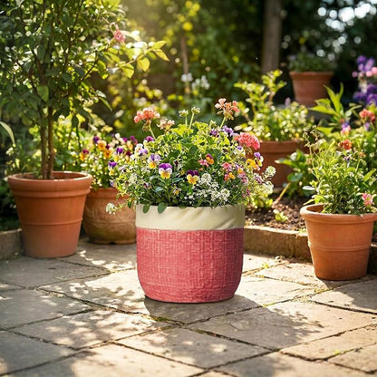 Ceramic Flower Pots, 9.8 Inch Plant Pots, Round Pot for Plants, Red | Boho Plant Pot for Indoor Plants, Decorative Planter with Drainage Hole, Home Apartment Decor, Gardening Gifts for Women