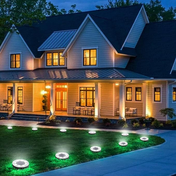 Joomer Solar Ground Lights Outdoor Waterproof, 12 Pack 8 LED, White | Solar Powered Garden Lights Disc Landscape Lighting Outdoor for Patio Pathway Lawn Yard Driveway Walkway outside