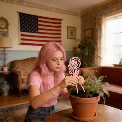 Pink Metal Flowers Set of 6, Decorative Garden Outdoor Plant Stakes for Yard Art, Metal Garden Art Flower Bed Decor, Pink Flower Yard Sculptures for Pots Vase Garden Lawn and Patio