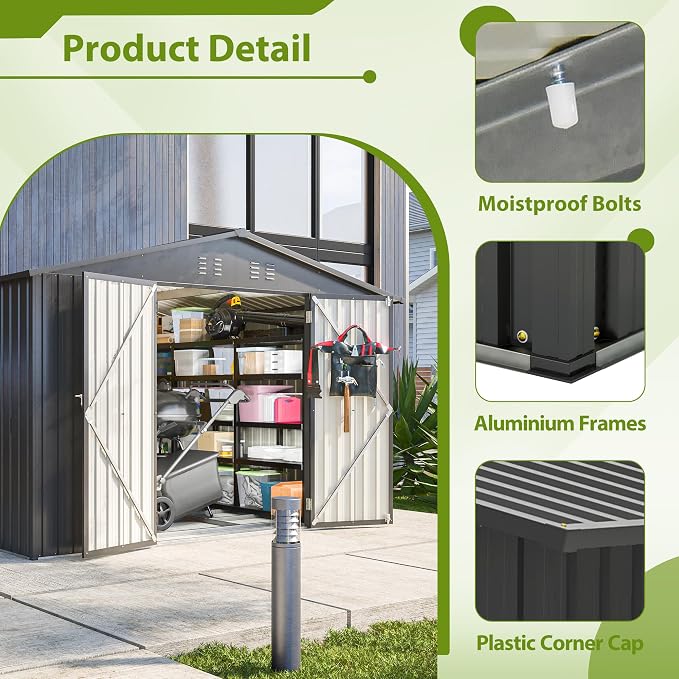 YOPTO 10X8 FT Outdoor Storage Shed,Metal Shed W/Lockable Doors,Black | Air Vents,Sloped Roof for Drainage,All Weather Waterproof,Galvanized Steel Tool Shed for Garden,Patio,Backyard,Lawn
