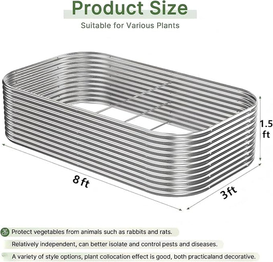 2 Pack Tall 8ft Galvanized Raised Garden Bed Outdoor, Metal Garden Bed for Vegetables, Above Ground Garden Box for Flower, Steel Raised Beds for Gardening - 8x3ft