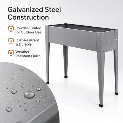 Gardzen Elevated Garden Bed Outdoor, Metal Herb Planter Box with Legs, Galvanized Steel Raised Planter, Drainage Hole, Easy Assembly Standing Planter for Patio Balcony Backyard, 40x12x31 in