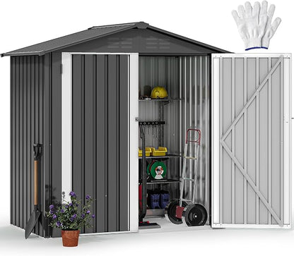 DWVO 6x4ft Outdoor Storage Shed, Lockable Metal Tool Storage Sheds, Waterproof Garden Sheds with Vents for Backyard, Patio, Garage, Lawn, Dark Gray