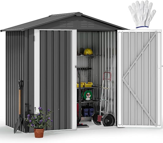 DWVO 6x4ft Outdoor Storage Shed, Lockable Metal Tool Storage Sheds, Waterproof Garden Sheds with Vents for Backyard, Patio, Garage, Lawn, Dark Gray